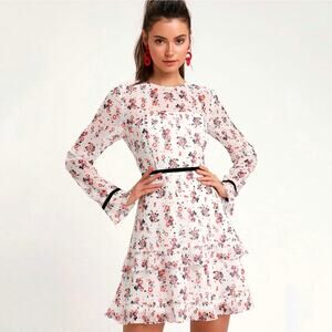 Lulu's NWT Floral To See White Long Sleeve Mini Dress Size S Small